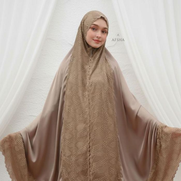 Afsha - Mukena Dewasa Silk Premium (Free Sajadah, Pouch & Box Hampers) - Honey Brown, Dewasa