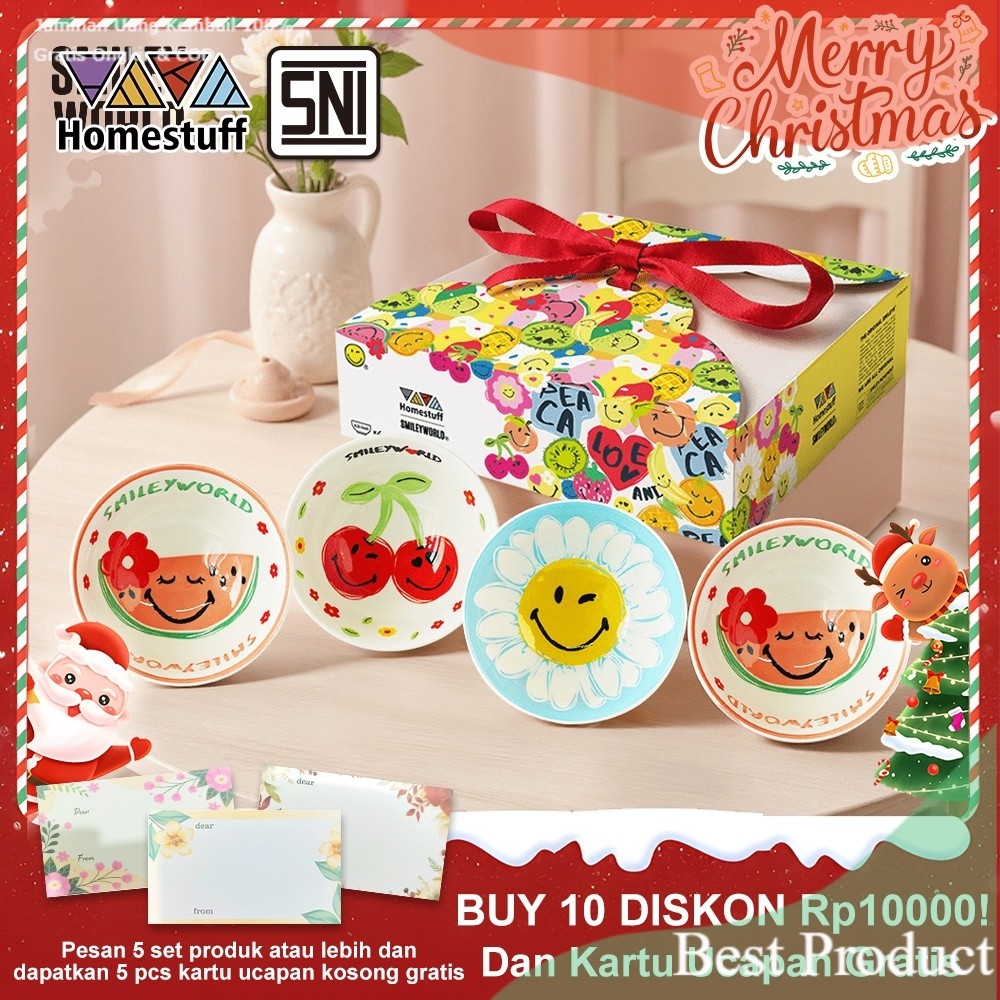[BUY 10 GET 5%] HOMESTUFF x SmileyWorld / Hampers Mangkok Set SmileyWorld / Motif SmileyWorld lucu /