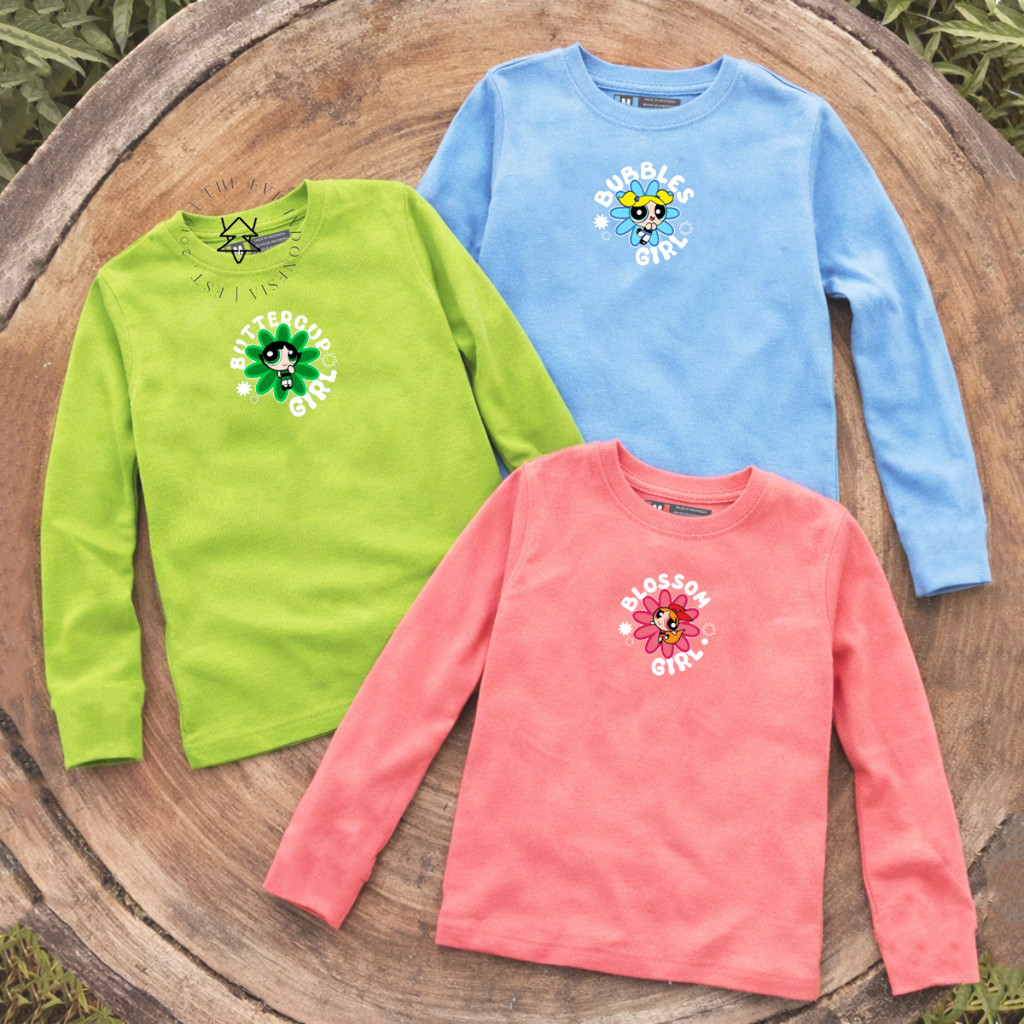 Theeve KAOS LENGAN PANJANG POWERPUFF VER 2 I Atasan Korea Anak dan Dewasa Wanita Bahan Katun Lucu Mu