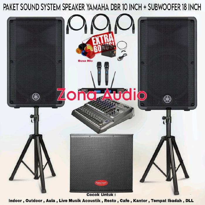 PAKET SOUND SYSTEM INDOOR OUTDOOR LIVE MUSIK KARAOKE SPEAKER YAMAHA DBR 10 INCH + SUBWOOFER 18 INCH 