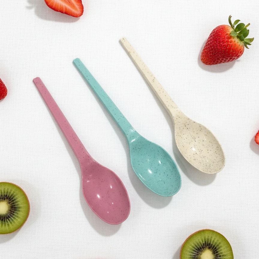 24pcs Sendok Garpu Plastik Jerami / Perlengkapan Makan Aesthetic Wheat Straw Pastel Series | PB-150 