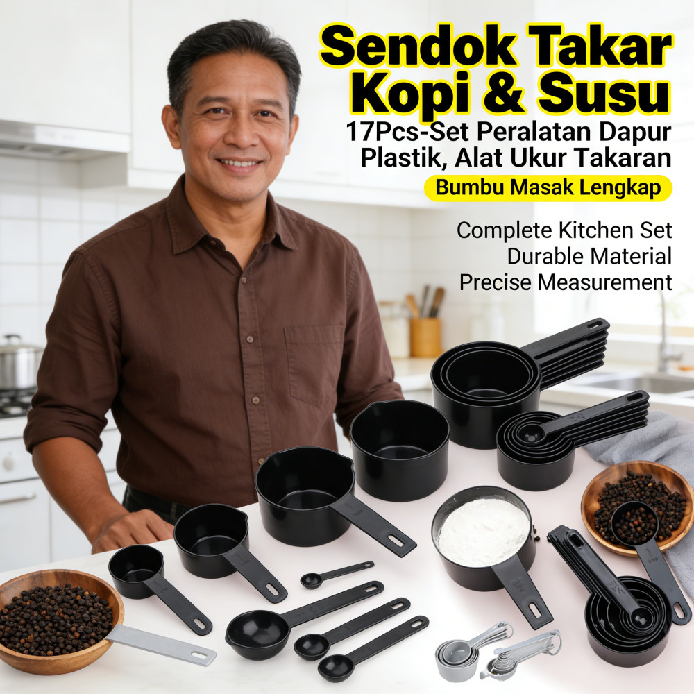 Susuk Kopi Takar 17Pcs Set Dapur Plastik, Lengkap Alat Ukur Bumbu