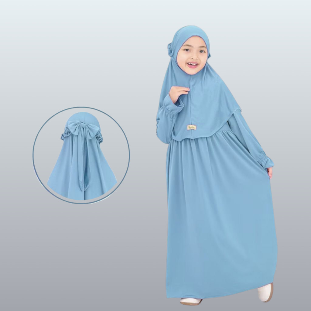 Gamis Anak Perempuan Syari Polos Usia 2–9 Tahun Set Hijab Anak Bahan Jersey Adem Dress Muslim Lebara