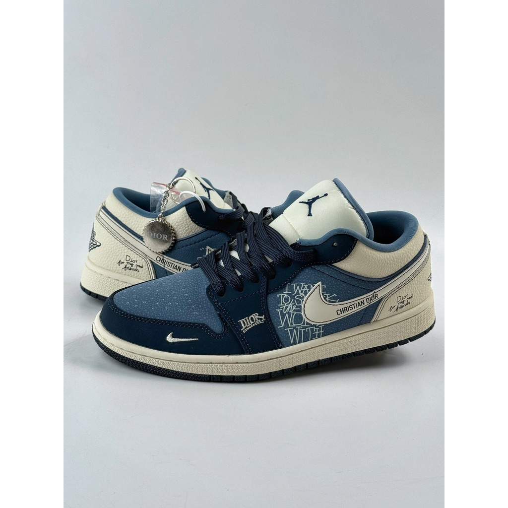 AJ1 x DIOR Biru Putih Swoosh Original COD Stok Baru
