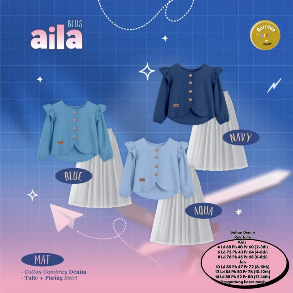 0502    Aila setelan rok plisket putih muslim anak perempuan by Qaireen  ORI BRAND SOLO FASHION HIJA