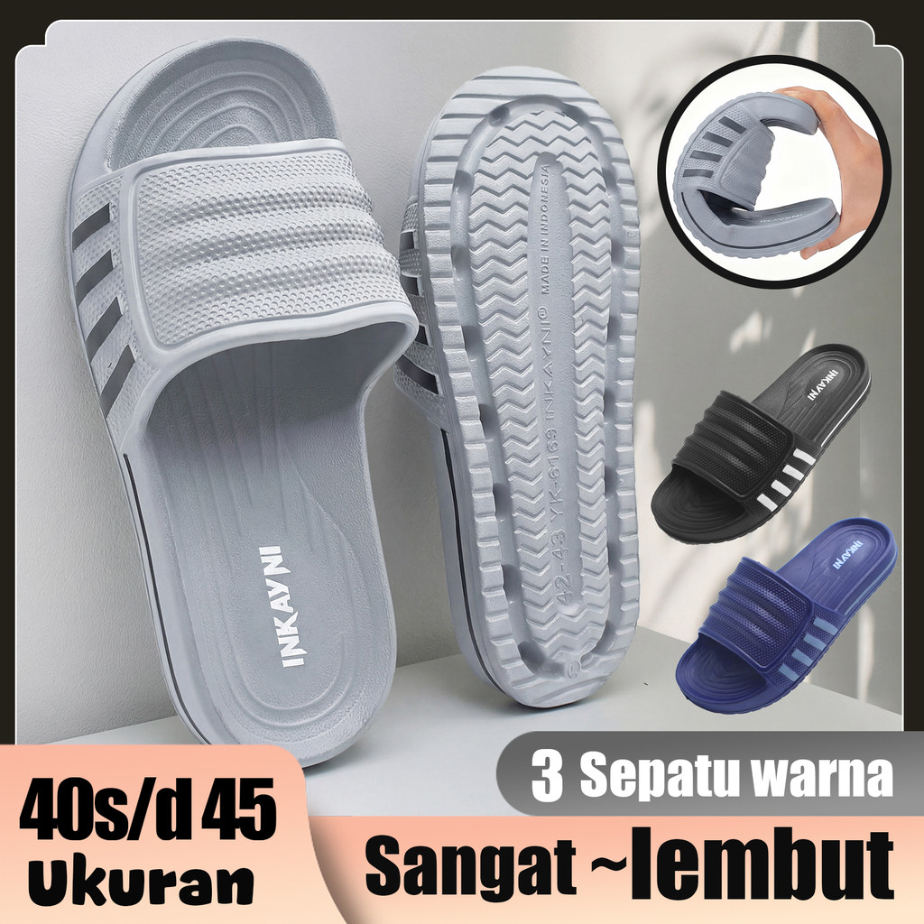 Inkayni Sandal Pria Slop Full Karet Sandal Pria Karet Empuk Anti Slip Sepatu Sandal Karet Pria Empuk