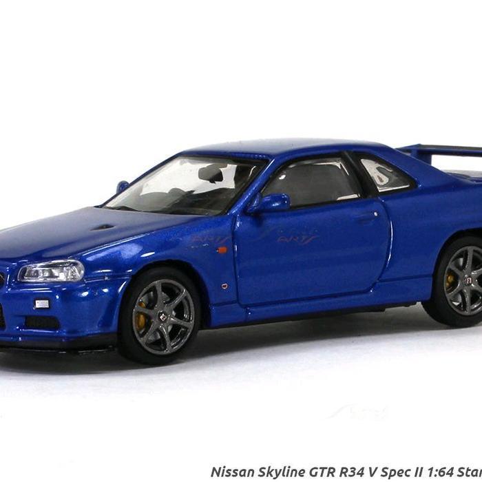 STANCE HUNTERS NISSAN SKYLINE GT-R R34 BLUE DIECAST SKALA 64