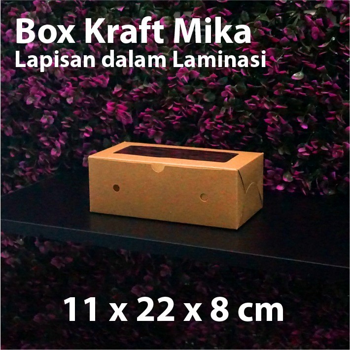 (Depok) Dus Kraft 11 x 22 x 8 cm dengan Mika - Box Cake Coklat Snack