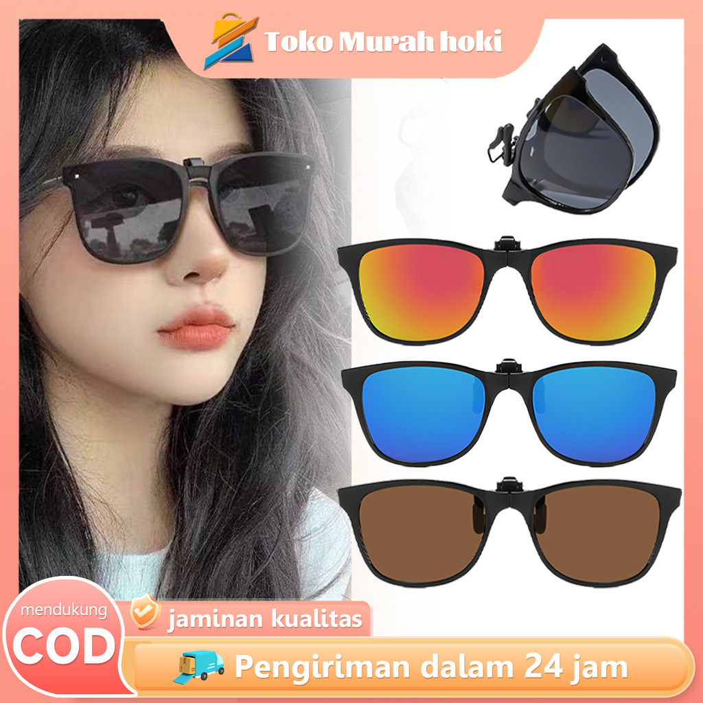 Kacamata Hitam Klip Lipat Clip On Sunglasses Kacamata Anti Silau Untuk Kacamata Minus Pria Wanita