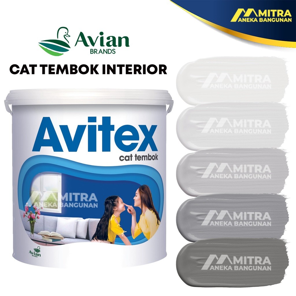 MAHAA.STORE CAT TEMBOK AVITEX INTERIOR 5 KG / AVIAN N17 ABU-ABU