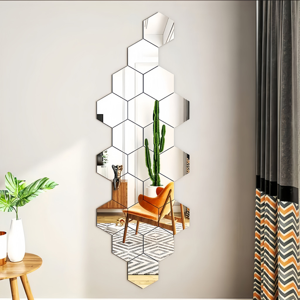 Akrilik Cermin Hexagonal (CERMIN ASLI) Akrilik Cermin Aesthetic Cermin Dinding Tempel (1 PC)