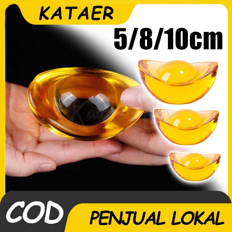 Ornamen Feng Shui Yuan Bao 5/8/10Cm Bahan Resin Warna Emas Kristal Dekorasi Uang Tael China Kuno