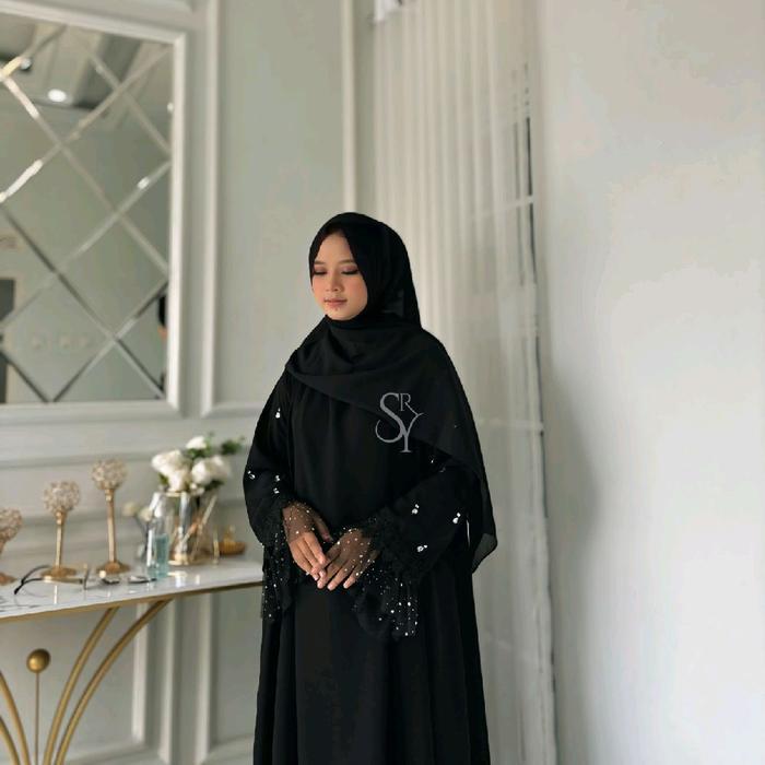 Diskon Spesial Ramadhan ALISA Abaya Hitam Mix Coksu - Abaya Muslim Syari dengan Payet & Renda - Baju