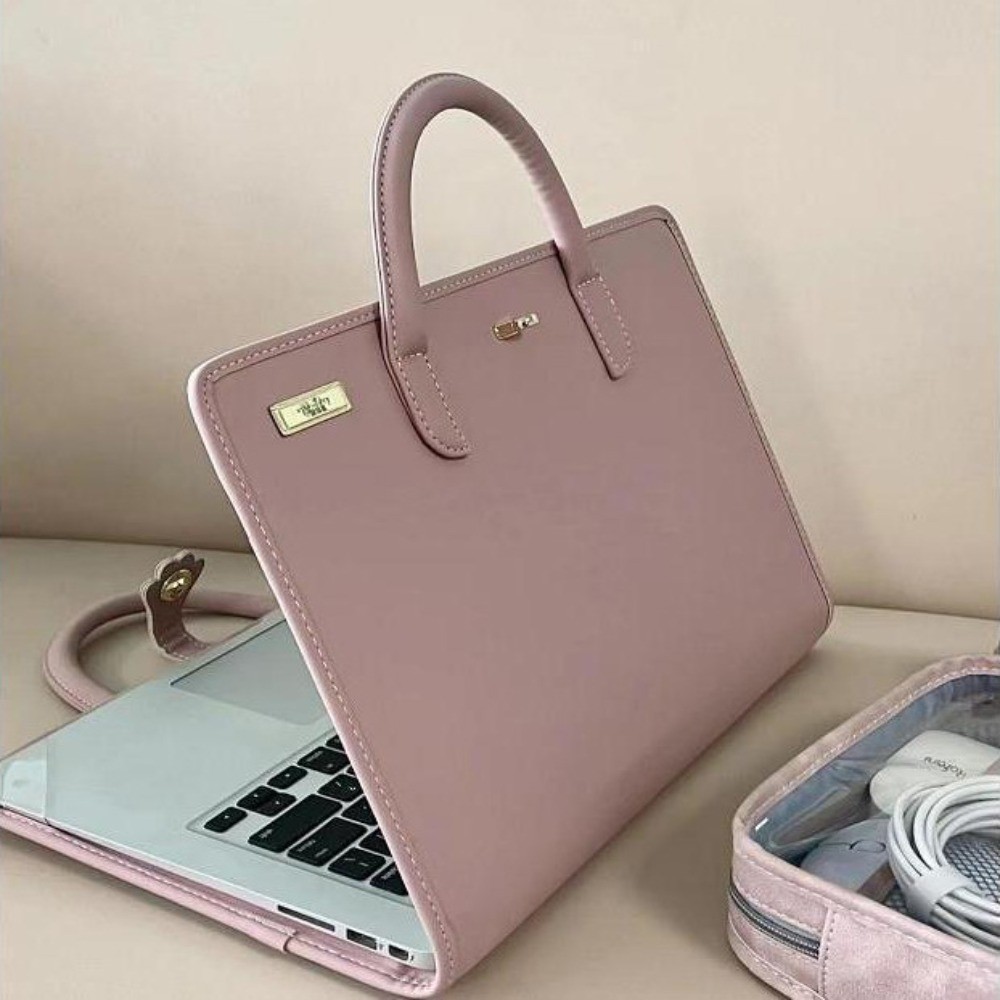 Simple PU Laptop Sleeve Pink with Handle Laptop Bag Laptop Protective Case for For Macbook/Lenovo/Xi