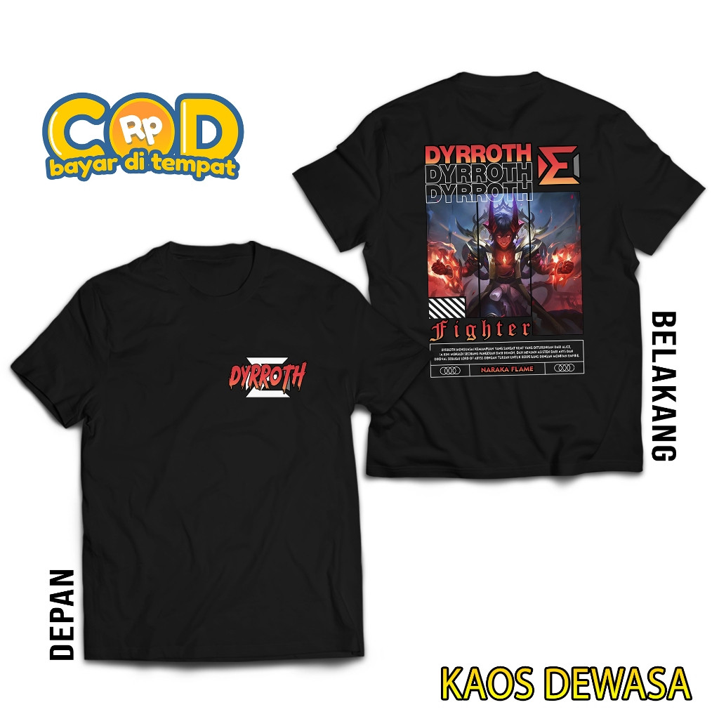 KAOS MOBILE LEGEND DYRROTH - KAOS DYRROTH NARAKA FLAME - KAOS ML VIRAL - T-SHIRT PRIA - ATASAN PRIA 