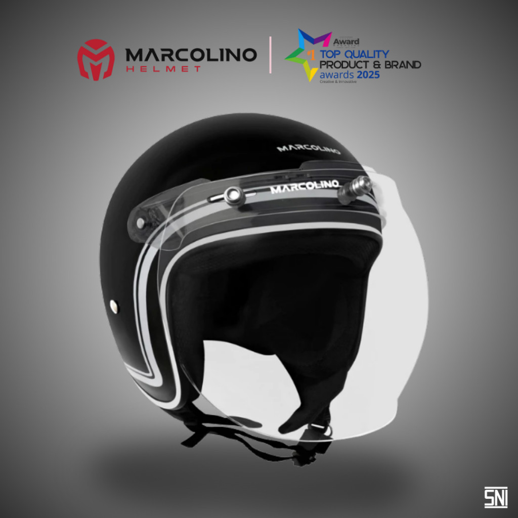Helm Bogo Pria SNI [ Marcolino Giano Black With Visor ] Marcolino Helmet Giano Edition SNI ( Helm SN