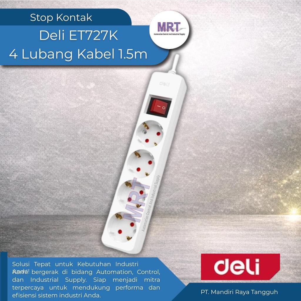 Stop Kontak 4 Lubang Single Switch Kabel Panjang 1.5 Meter DELI ET727K 2500W 250V 10A - Colokan List