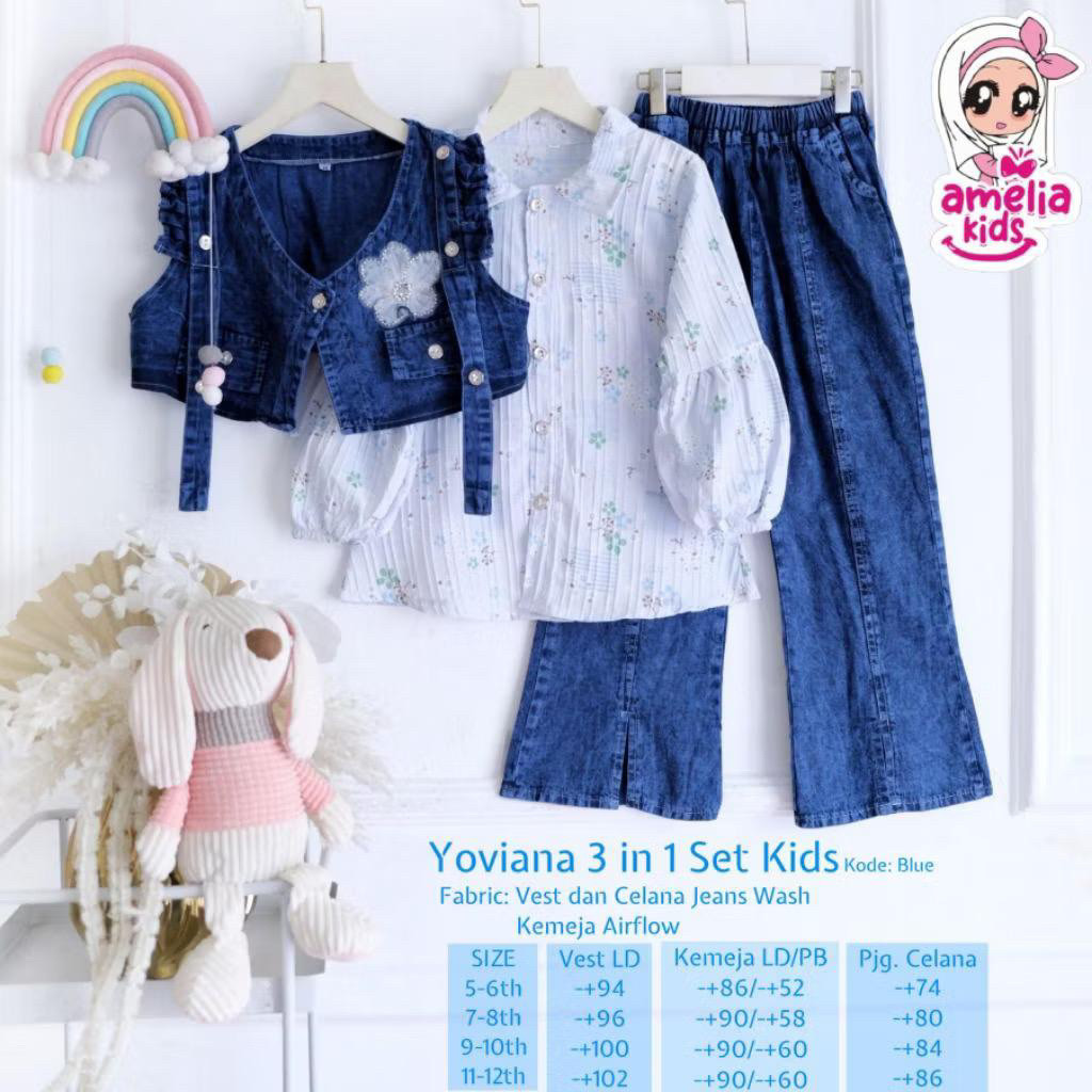 setelan 3in1 anak perempuan usia 5-13 tahun yoviana tifany monoko set teen kids by amelia setelan bl