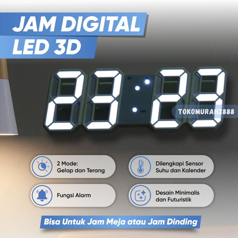 JAM DINDING DIGITAL LED/JAM MEJA-ALARM-SUHU/JAM 3D BESAR MODERN