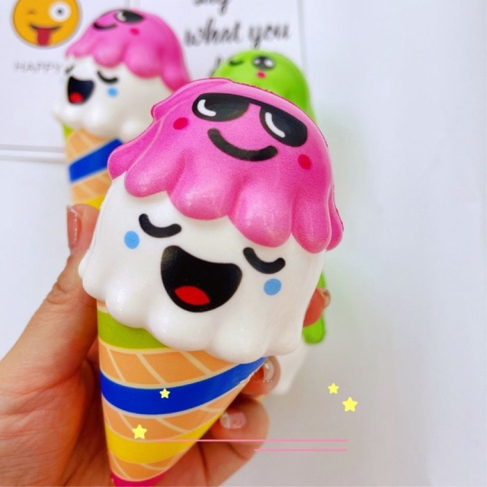 SQUISHY FUNNY FACE ICE CREAM SQUISHY squishi es krim cone besar jumbo lucu