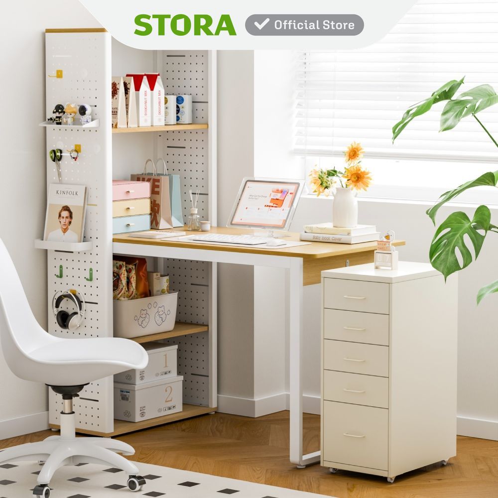Stora Rak Buku Dengan Meja - Putih Bookshelf Books Storage Cabinet Kabinet Tempat Buku Dan Majalah R