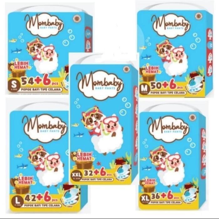 MomBaby Pants S54+6 M50+6 L42+6 XL36+6 XXL32+6 Popok Bayi Celana - S54+6 MOMBABY