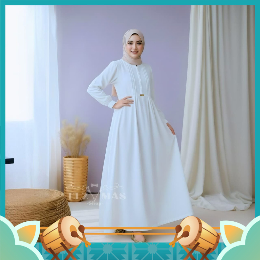 Baju Lebaran Keren Modern Termurah / Gamis Wanita Putih Polos Lebaran 2025 Model Terbaru Thalia Dres