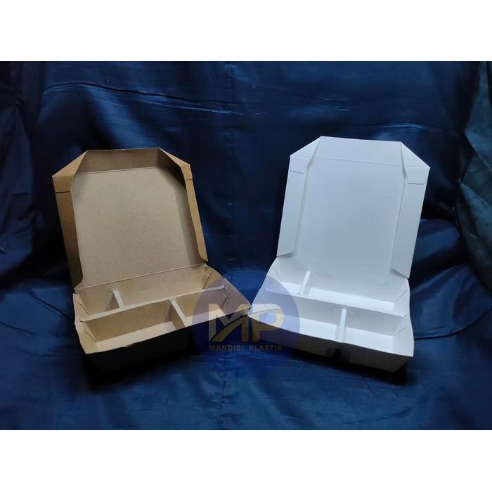 owala shop Paper Lunch Box Sekat 4 / Kotak Makan Kertas Sekat 4 PUTIH KRAFT COKLAT -100pcs - COKLAT 