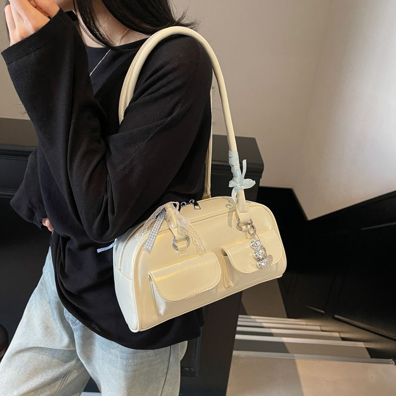 Spring and Summer Yoonjin Same Style Bowling Bag with Bow Ribbon, High-Value Women's Bag, Large Capa