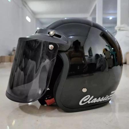 Helm Bogo Dewasa Classic Retro Pink Glossy SNI Motorcycle - Hitam Glossy, Cembung Smoke