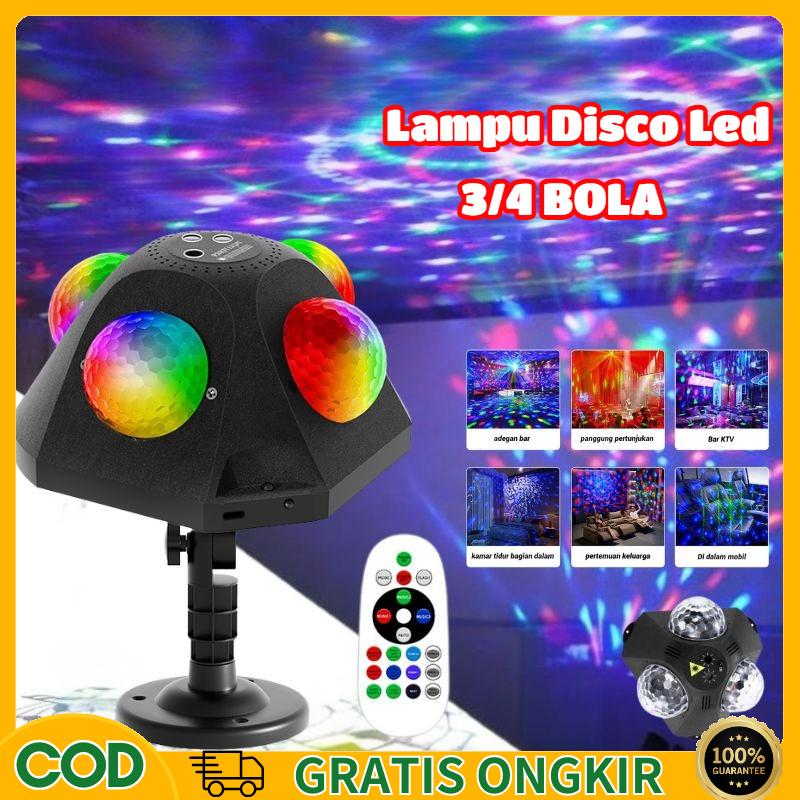 [COD] Lampu Disco Led Putar Full Warna 3/4Bola 15W Lampu Disco Led Putar Full Warna Sensor Suara Mus