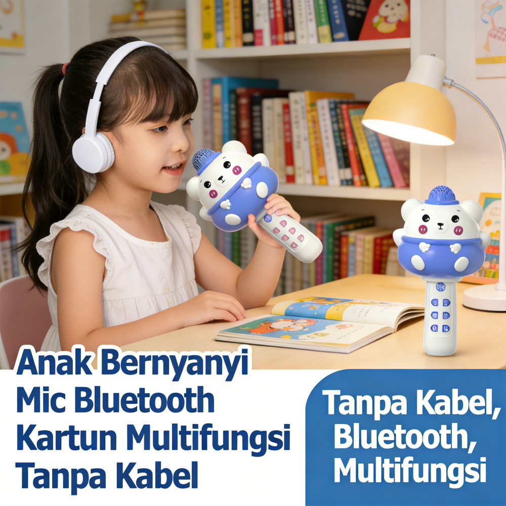 Mainan Nyanyi Anak-anak Kartun Mikrofon Speaker Bluetooth Wireless Mikrofon Anak Multifungsi