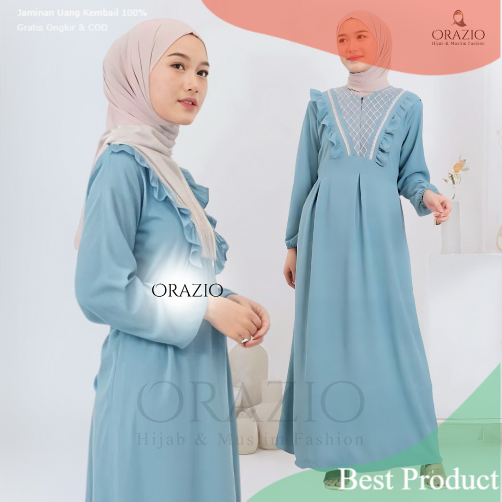 Gamis Simpel Elegan Biru Muda Wardah Biru Langit Baby Blue Biru Tosca brokat warna blue ice terbaru-