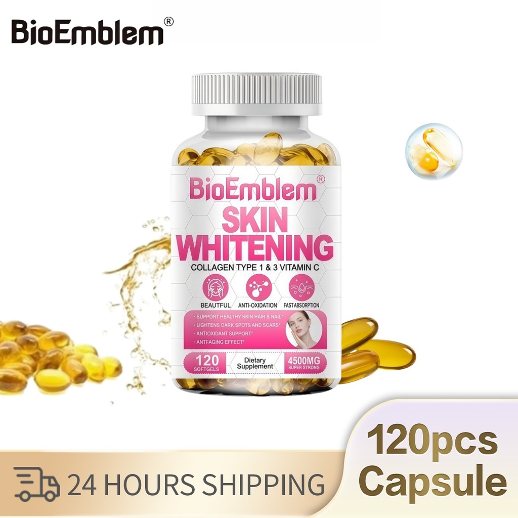 BioEmblem Suplemen Pencerah Kulit 120 Softgel - 4500mg dengan Kolagen Tipe 1 & 3, Vitamin C - Memuda