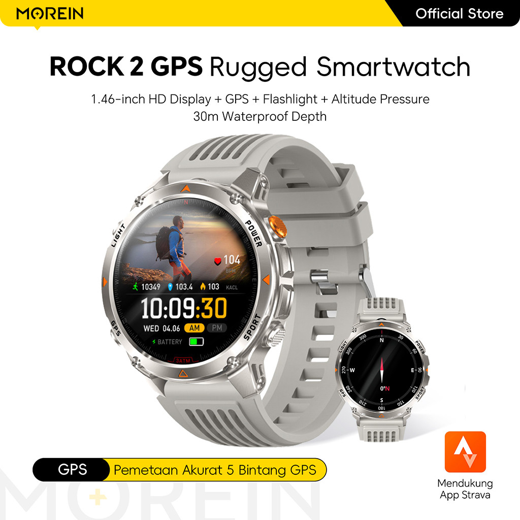 Morein Plus Rock 2 GPS Smartwatch - 1.46'' HD Display | Compass | UV + Flashlight | 3ATM Waterproof