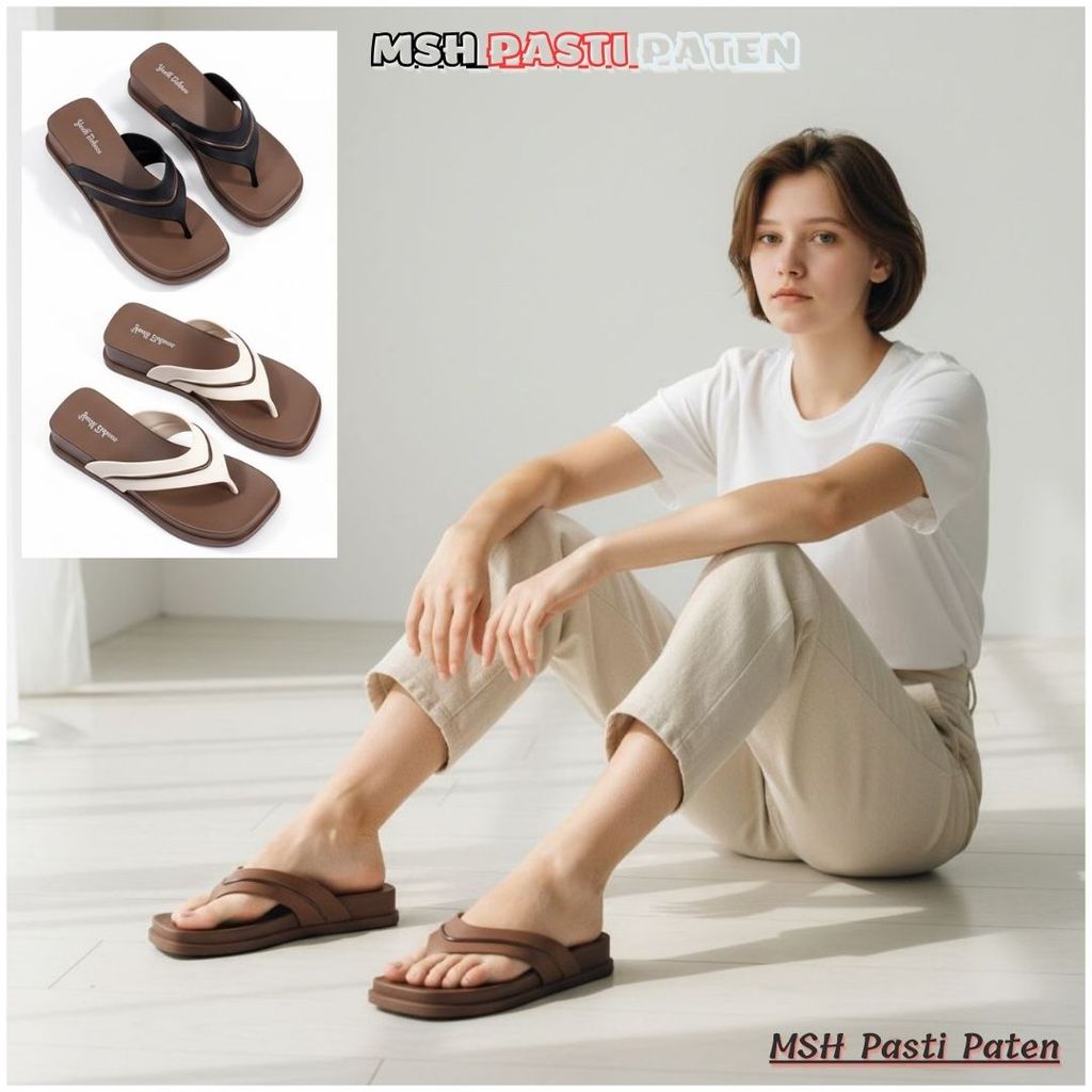 MSH 3806 Tinggi 4 Cm  Sendal Jepit Wedges Wanita Dewasa Sendal Tinggi Hitam Sendal Coklat