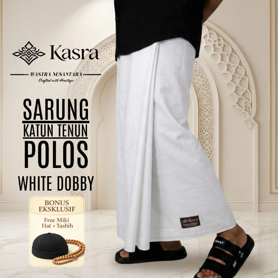 Sarung Polos Pria Dewasa Warna Putih Dobby Katun Tebal Adem Nyaman Di Pakai Sholat | Kasra