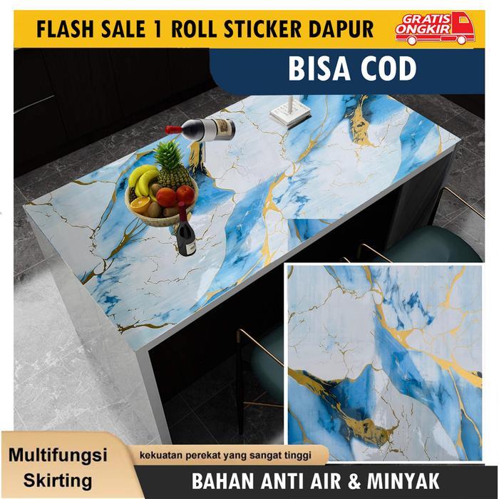 TERLARIS Stiker Dapur Marmer Granit Anti Minyak & Panas Panjang 3 Meter Bahan Alumunium Foil Dinding