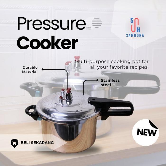 SM LIVING  (COD) Panci Presto Alumunium Seaguna Pressure Cooker 4L 5L 6L 8L Alat Masak - 6L + Kukusa