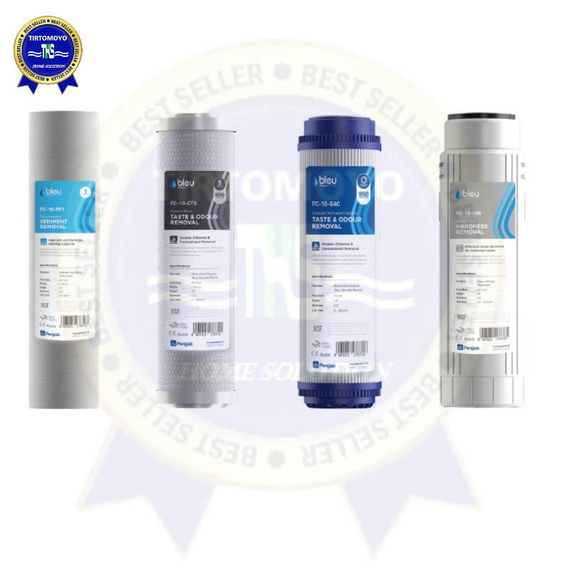 Paket Isi filter 10" Cartridge Filter Penguin Bleu Lengkap PP+CTO+GAC+RESIN Set Terbaik
