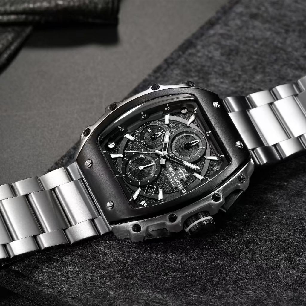 Evans Jayden Jam Tangan Pria 9599 Rantai Stainless Steel Chronograph Kaca Sapphire Water Resistant 5