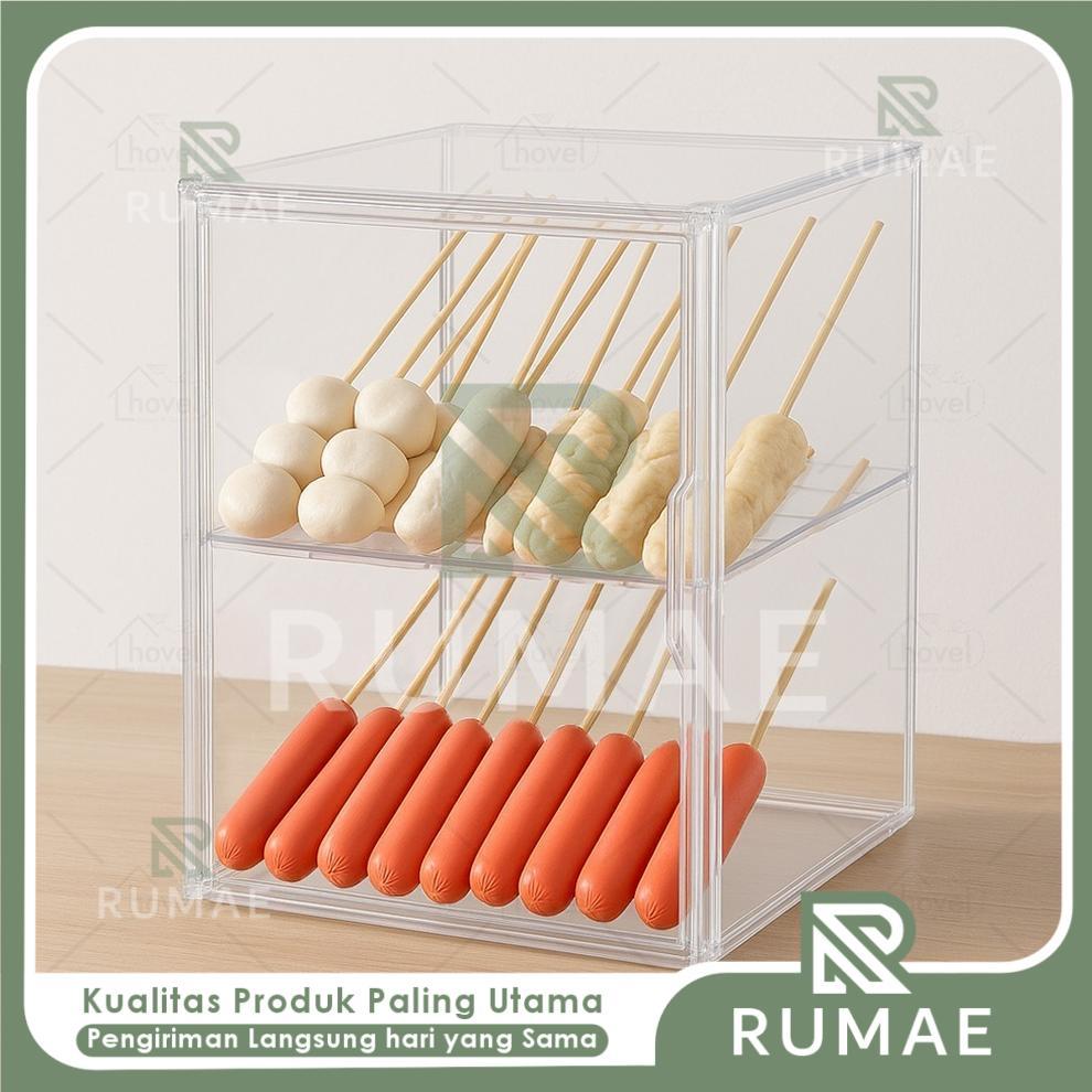 RUMAE Box Akrilik Display Jualan Gorengan Tempura Sosis Nugget Donat Etalase Makanan Transparan Untu