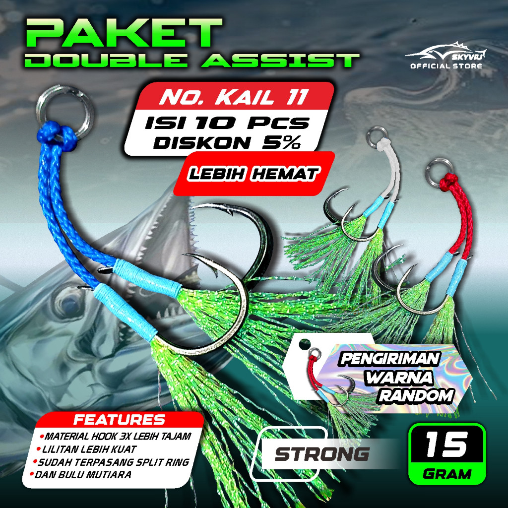 Hookpilot - Paket Murah Dobel Kail No.11 Asist Huk Untuk Metal Jig 15 Gram Double Assist Asist Hook 