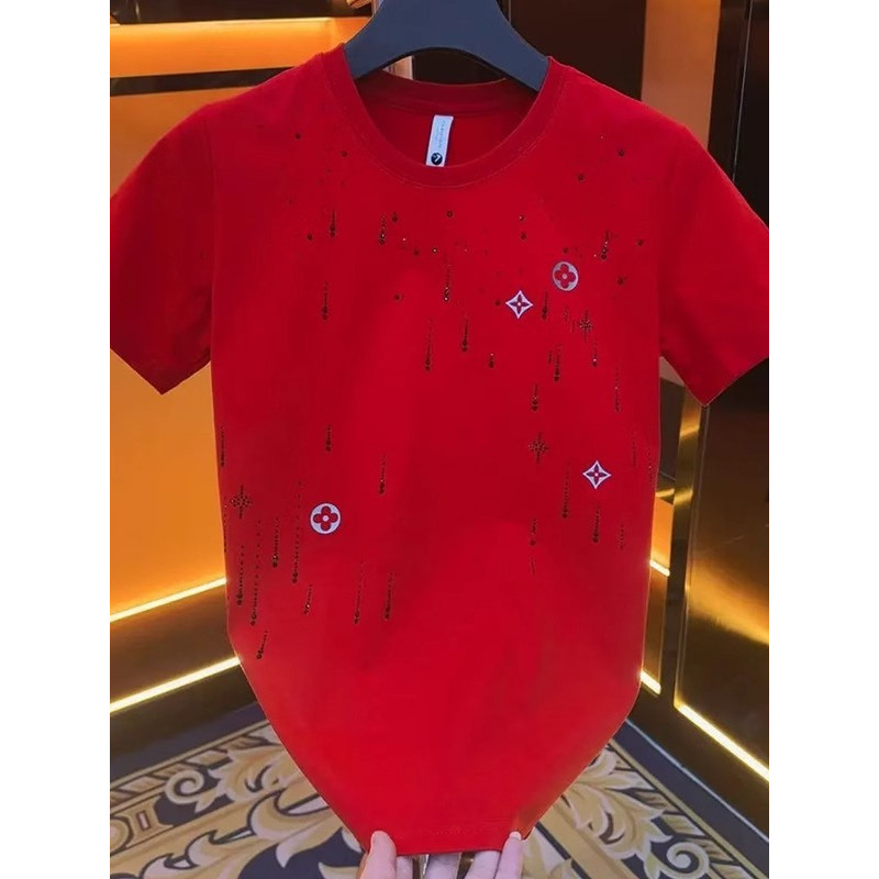 Kemeja pria berkerah bulat bermotif bintang berkualitas tinggi T Baju Kaos Kemeja lengan pendek berh