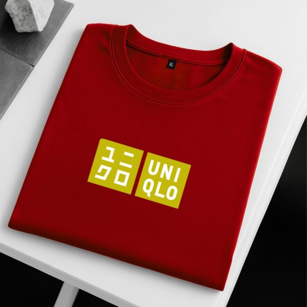 Promo  COD Kaos Distro Uniqlo Text Olive T-Shirt Premium Quality Size M L XL XXL Pria Wanita Lengan 