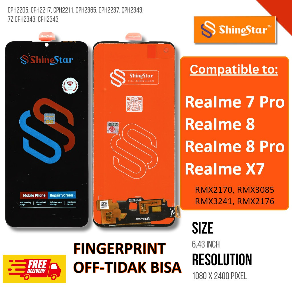 Shinestar LCD Touchscreen HP Realme 8, 8 Pro, Realme 7 Pro, X7 - RMX2170 RMX3085 RMX3241 RMX2176