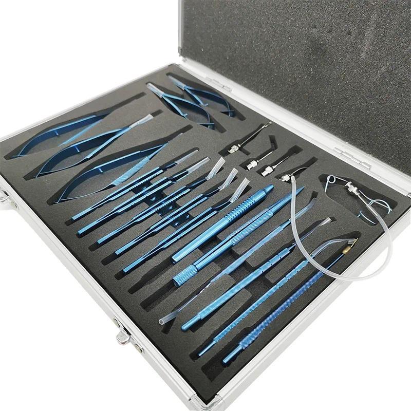 21PCS Set Alat Bedah Mata dari Titanium Alloy/Stainless Steel, Termasuk Pinset Mikro, Gunting, dan P