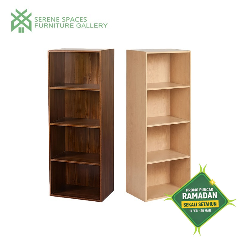 SERENE SPACES Rak Buku Kayu 4 Susun Rak Buku Susun Minimalis Lemari Display Serbaguna Rak Buku Porta