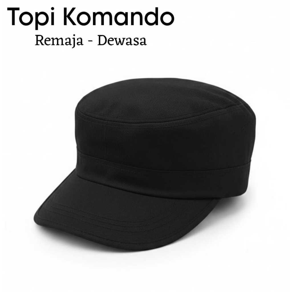 Topi Komando Polos Unisex Dewasa Topi Pria Model Komando Hitam All Size