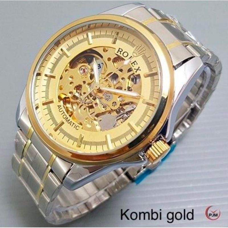 Rolex Automatic Skeleton Transparan Tali Rantai Jam Tangan Pria Mesin AutoMatic Free Box Ori ( BISA 